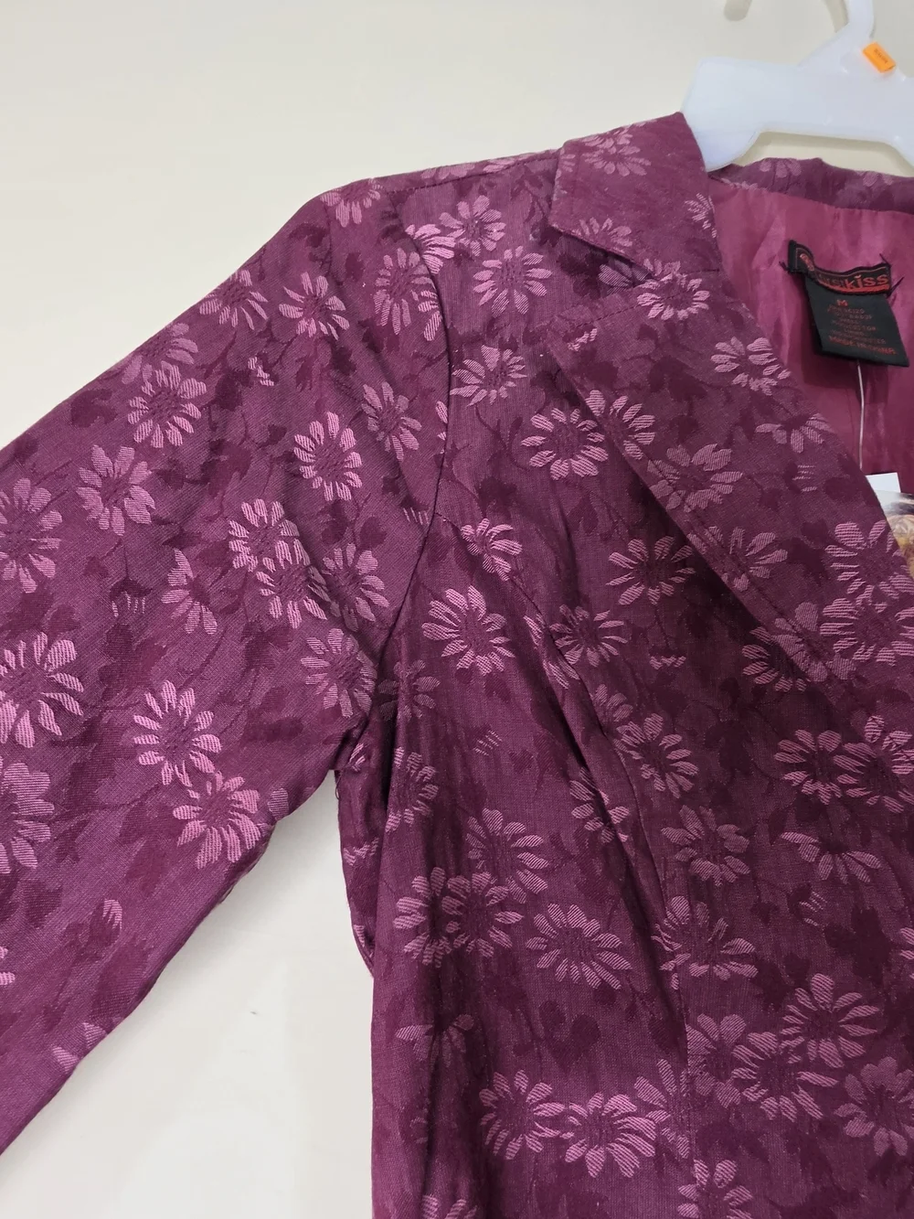 Vintage First Kiss Burgundy Floral Blazer Womens Medium Y2K Jacket